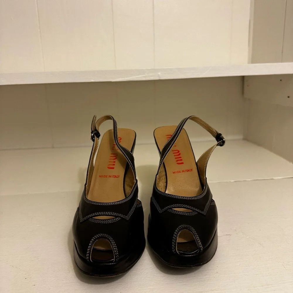 MIU MIU Leather Sling Back Pumps Size 7.5 (EU 37.5) - Picture 2 of 8